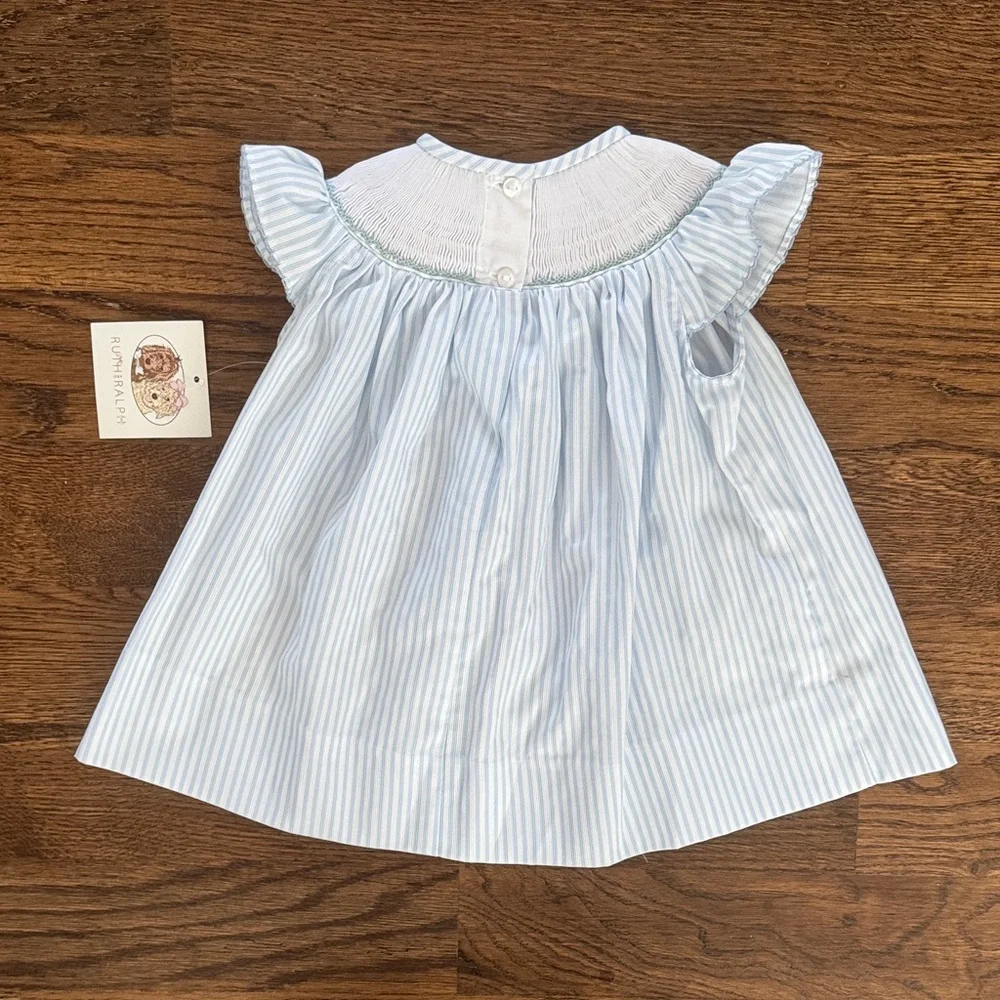 Ruth And Ralph Blue Stripe Floral Smocked Helen Dress - Picture 13 of 16